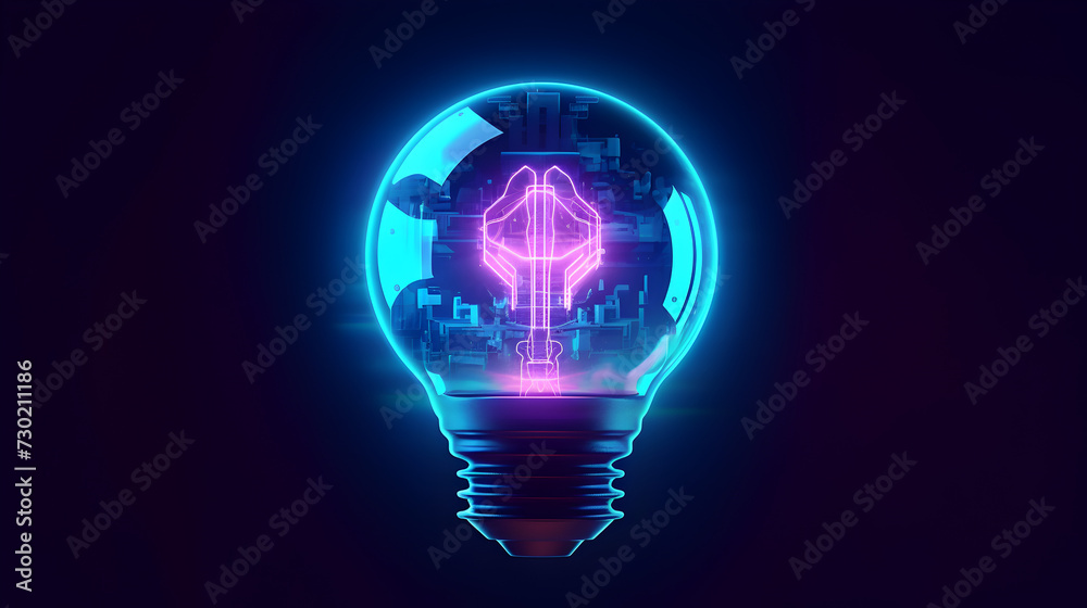 A bright idea illuminates the concept of innovation and creativity, symbolized by the glowing light bulb. This futuristic and modern design represents the energy of imagination and the potential for A bright idea illuminates the concept of innovation and creativity, symbolized by the glowing light bulb. This futuristic and modern design represents the energy of imagination and the potential for