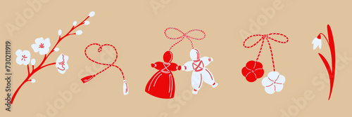 Martisor Themed Illustrations Collection symbols on beige celebrating the spring festival photo