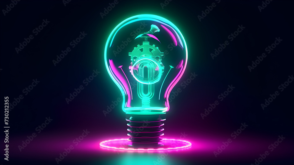 A bright idea illuminates the concept of innovation and creativity, symbolized by the glowing light bulb. This futuristic and modern design represents the energy of imagination and the potential for 