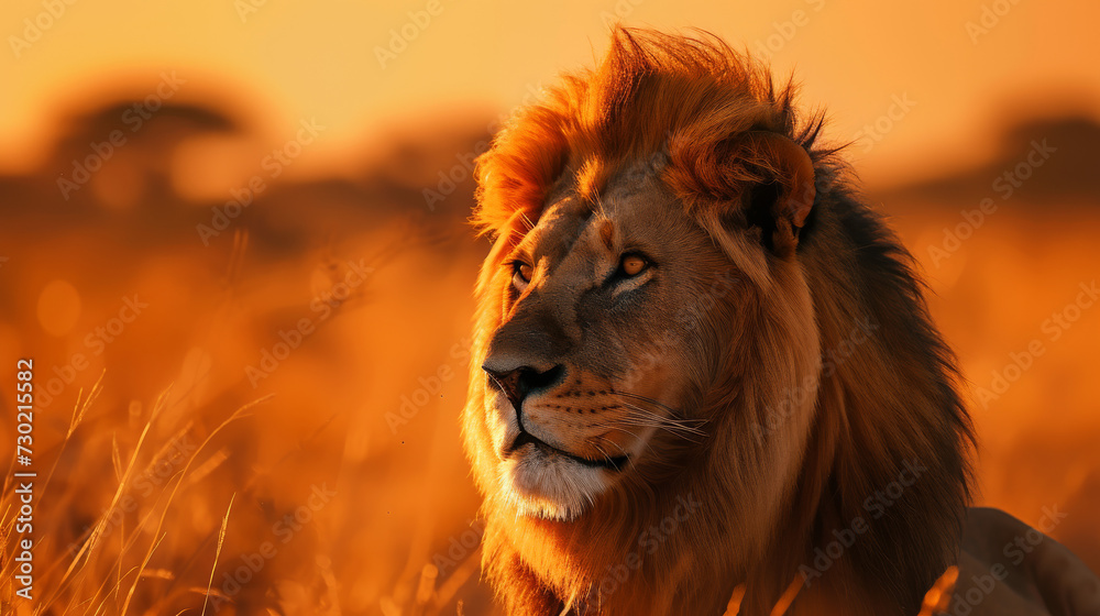 Closeup of a proud lion with beautiful mane