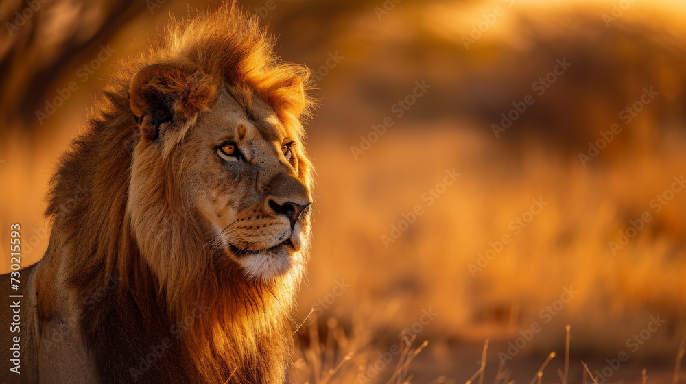 Closeup of a proud lion with beautiful mane