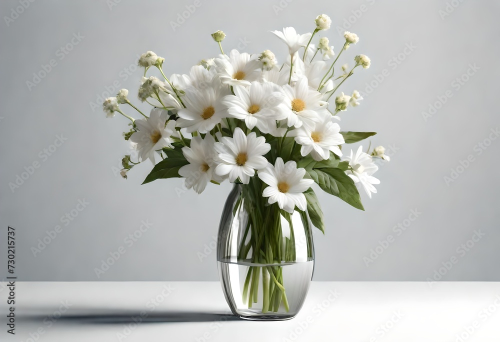 white flowers in a vase, with a background for text