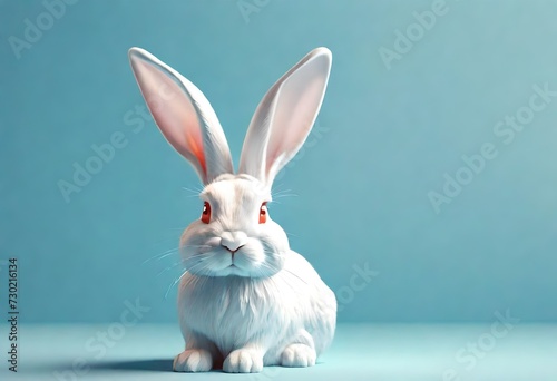 Red Eyes White Bunny with plain blue background for copyspace, space for text Happy Easter Bunny