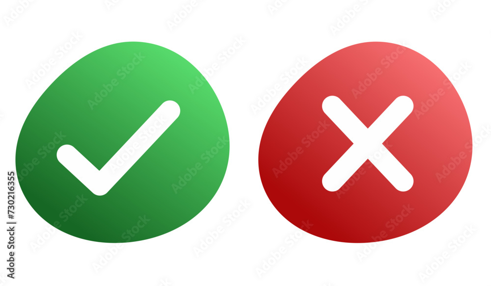 Icon set of true and false mark on the gradient blob shape Icon set of true and false mark on the gradient blob shape