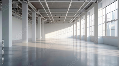 Empty white large room with natural light. Generative AI.