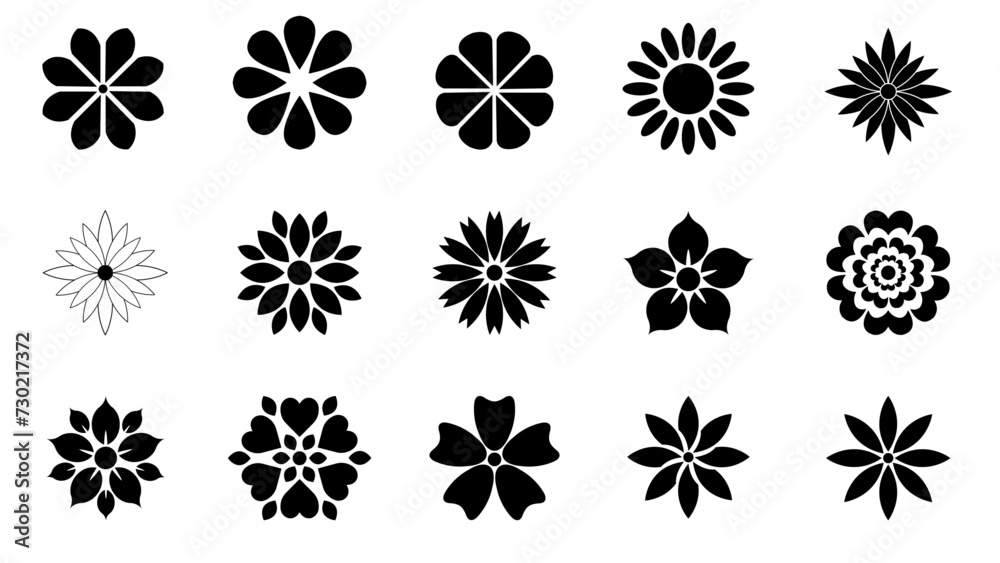 set of black and white flowers roses leaf floral nature tree oak icons vector illustration  - obrazy, fototapety, plakaty 
