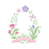 Egg shaped floral frame with ribbon for Easter holiday. Vector isolated color illustration in flat style.	
