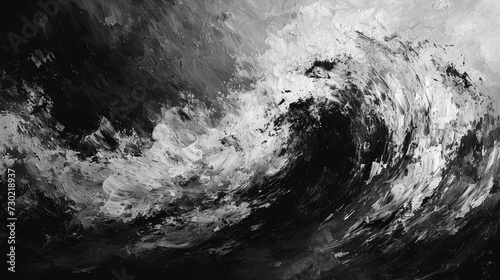Abstract black and white ocean wave oil painting 
