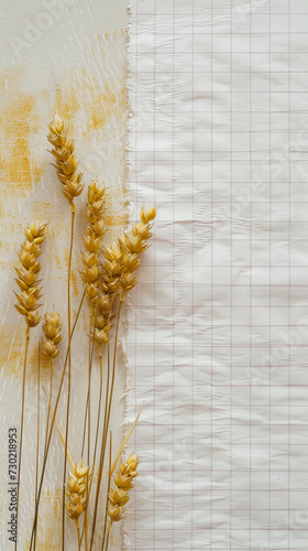 Yellow wheats on paper background photo