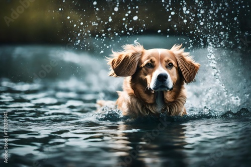 golden retriever playing in the water