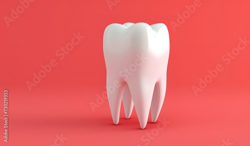 Pristine white tooth symbolizing dental health and hygiene on a bright red background