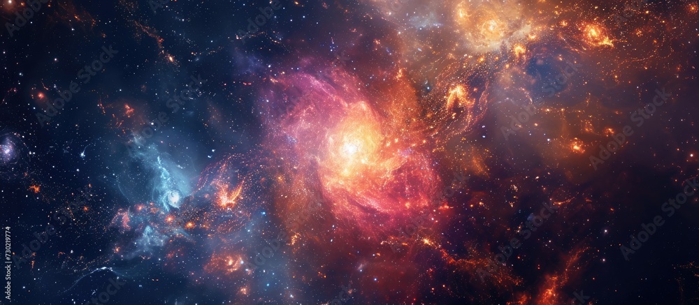 Fototapeta premium Cosmic chaos with abstract stars, parallel universe of matter absorption.