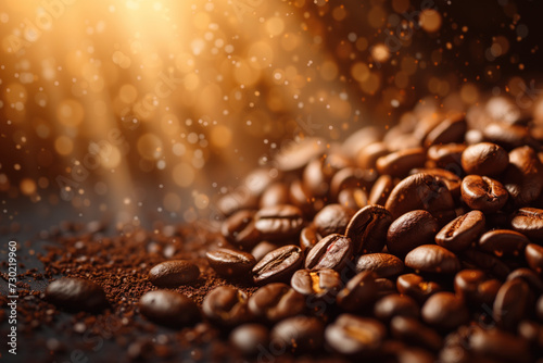 Coffee beans close up. Background image. Created with Generative AI technology