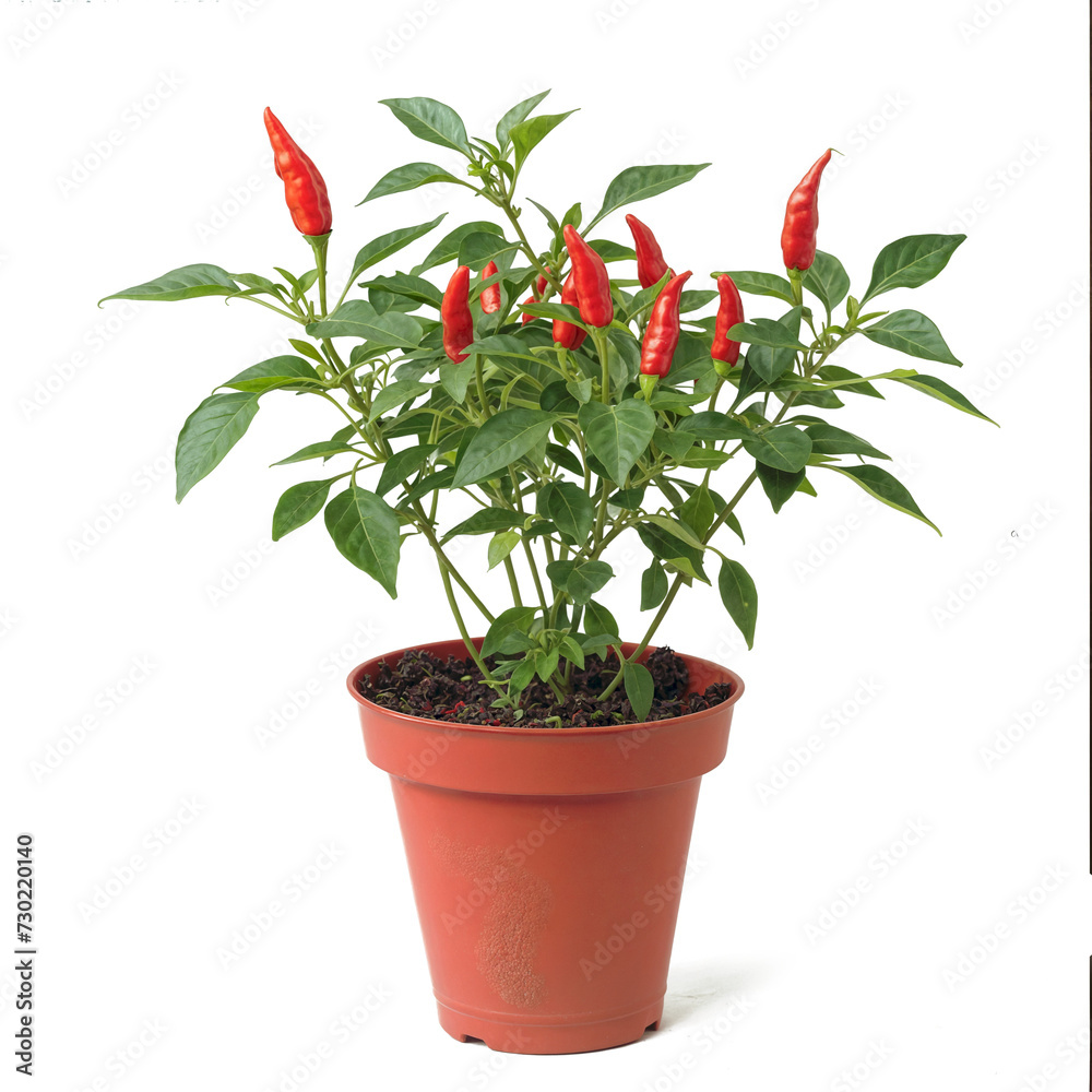 Fototapeta premium red chilli with plant of chilli in pot PNG transparent