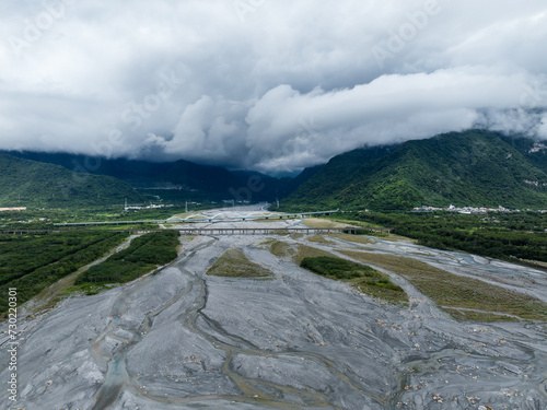 Top view of Hualien Liwu river estuary in Taiwan photo