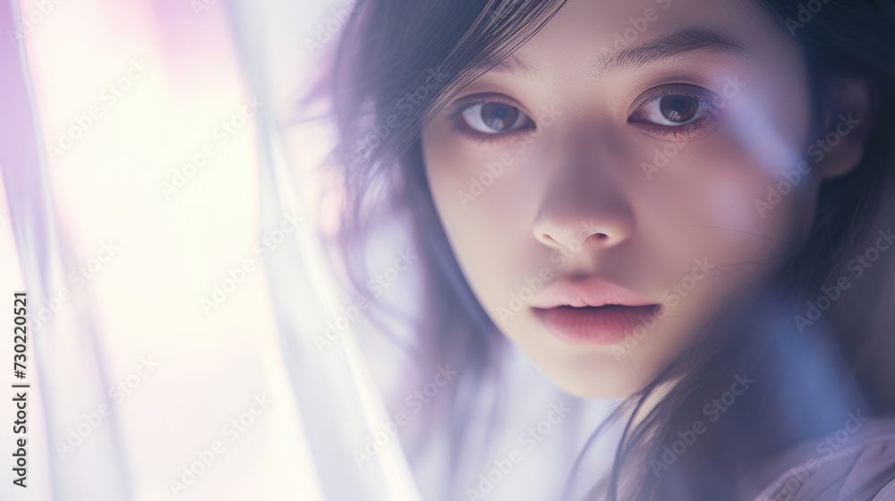 Surreal close up portrait of young woman with water reflections on her face Surreal close up portrait of young woman with water reflections on her face