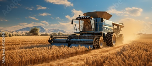 Ripe wheat harvesting in wheat farming field