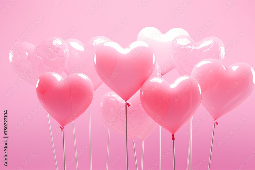 Valentine's day background with heart-shaped balloons on pink background