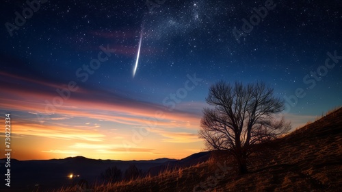 Solitary tree standing against the backdrop of a starry night sky