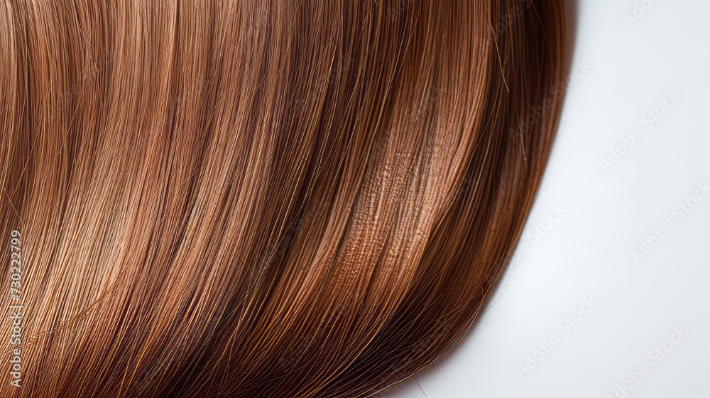 A close up of straight, chestnut brown hair on white A close up of straight, chestnut brown hair on white