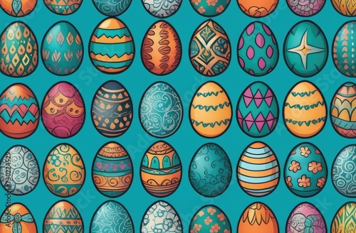 Colorful Easter eggs, symbolizing spring and festive celebrations. Spring Easter composition. Happy Easter. Easter concept, culture, image is painted watercolor, expeditions, postcard