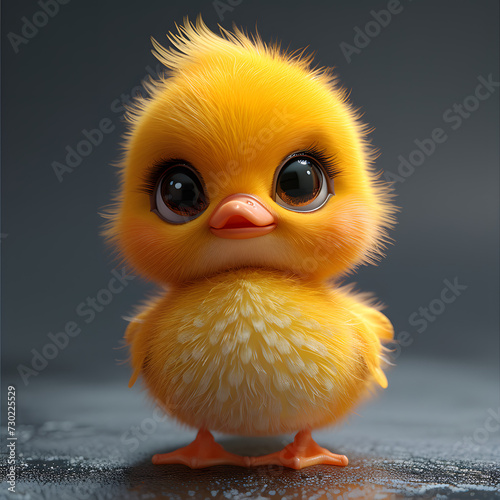 flat logo of Cute baby duck with big eyes lovely little animal 3d rendering cartoon character photo