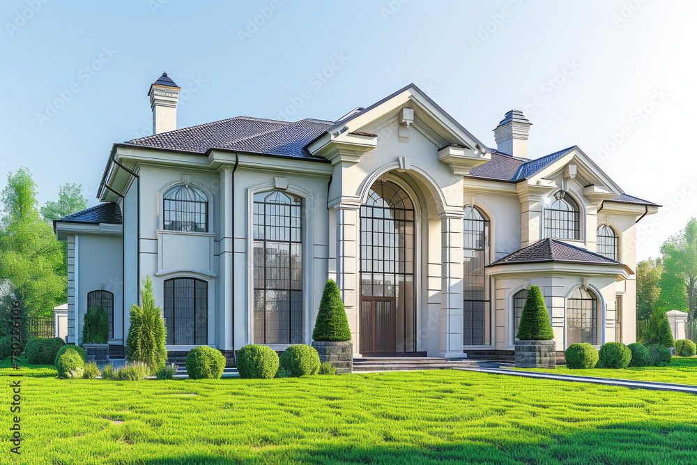 3d illustration of a newly built luxury home with grass lawn