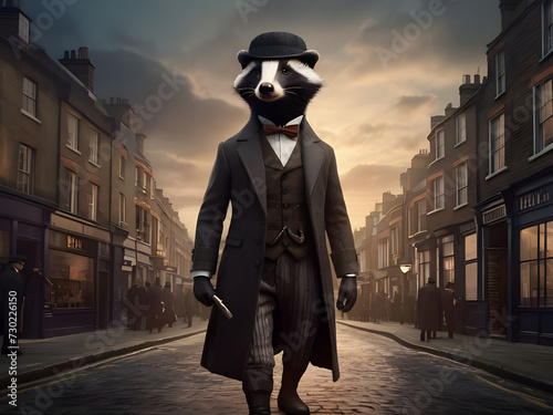 Anthropomorphic  Badger - The look is a interpretation of a typical 1920s in London streets.