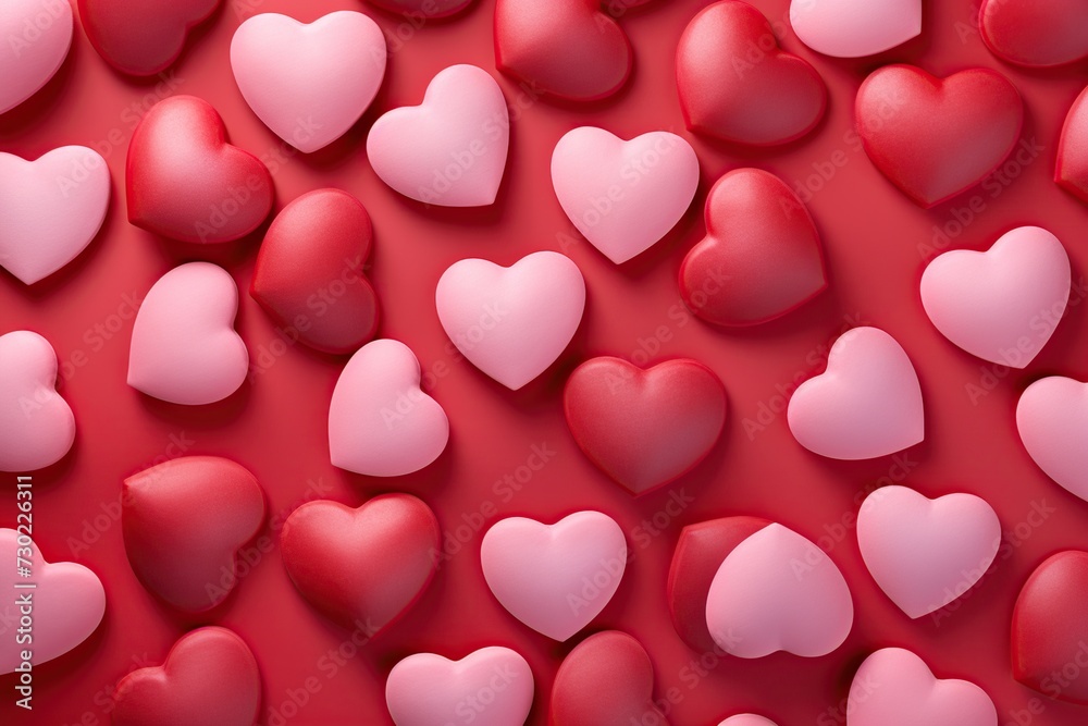 Valentine's day red and pink hearts. 3D rendering