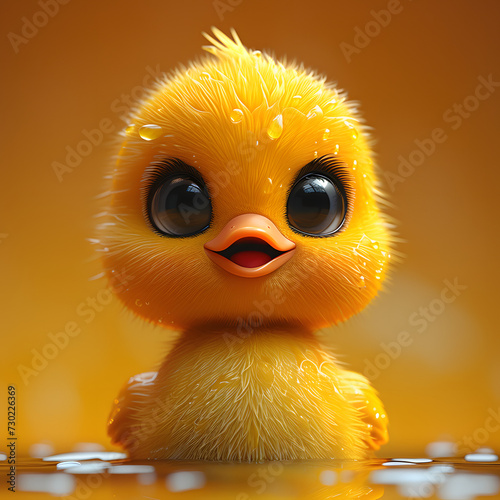 flat logo of Cute baby duck with big eyes lovely little animal 3d rendering cartoon character photo