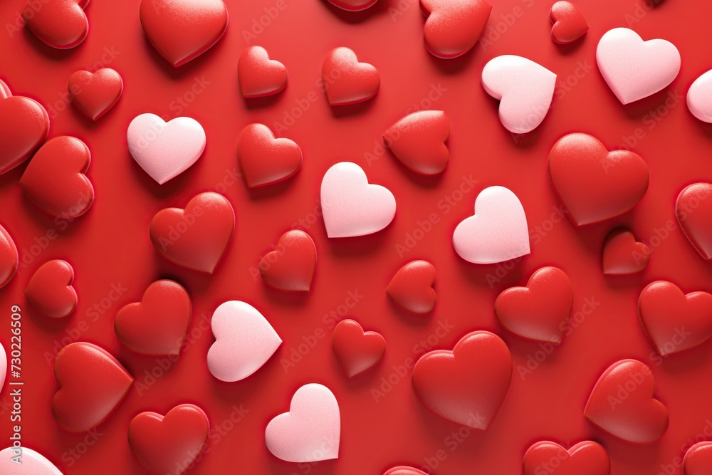 Valentine's day background with red and pink hearts. 3D rendering