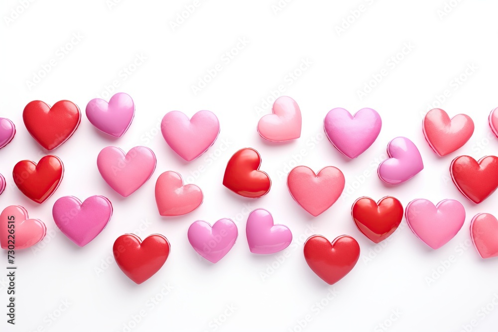 Red and pink hearts isolated on white background. 3D render.