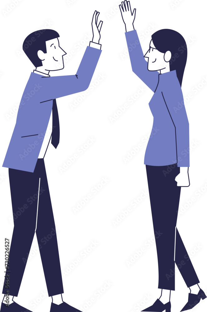 Happy business people high-five each other. Illustration of success, good luck. Happy business people high-five each other. Illustration of success, good luck.