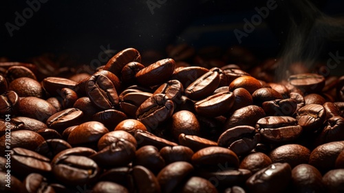 Aromatic coffee beans against a dark background, emphasizing their richness