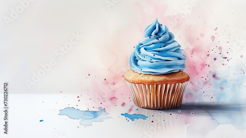 baby shower card with blue cupcake isolated on white background