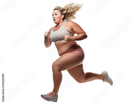 Overweight woman jogging, cut out