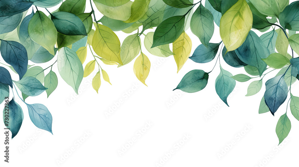 green leaf border on white background, invitation or greeting cards