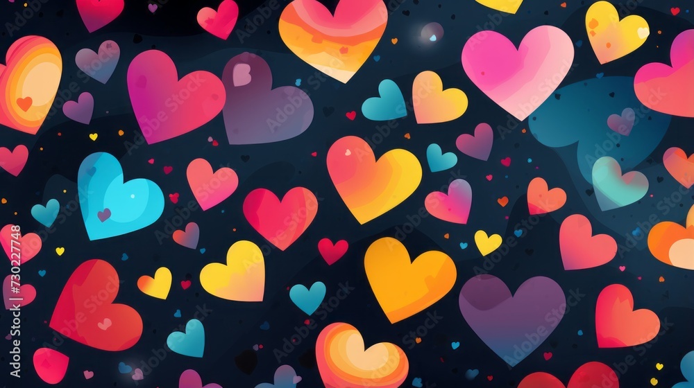 Colorful pattern evoking feelings of happiness and connection through hearts