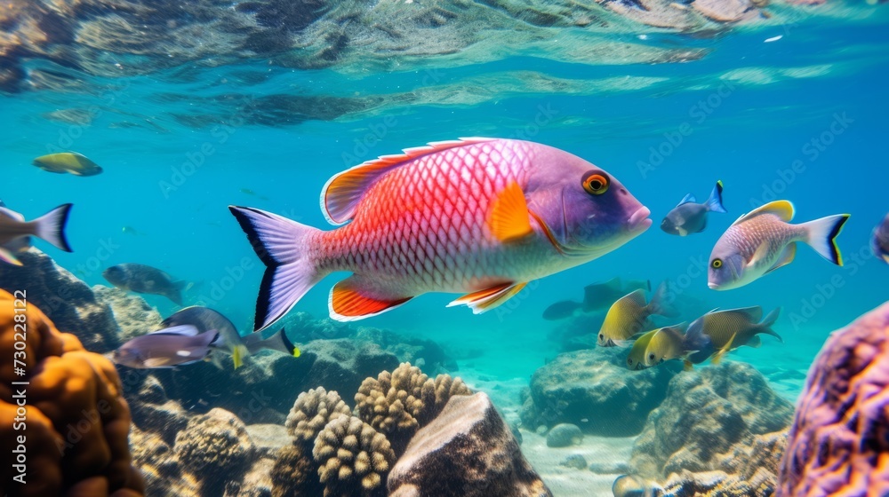 Naklejka premium Discovering vibrant marine life while snorkeling in clear waters