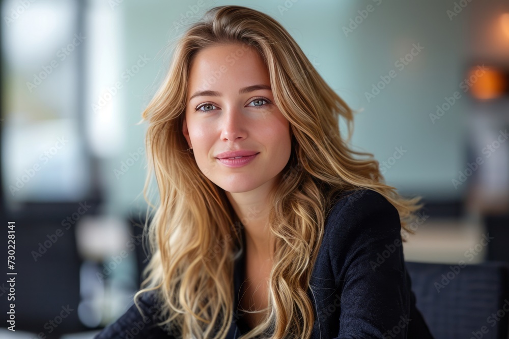 Fototapeta premium Corporate Business Photography of a Sophisticated Business Woman Managing a Global Team, Generative AI