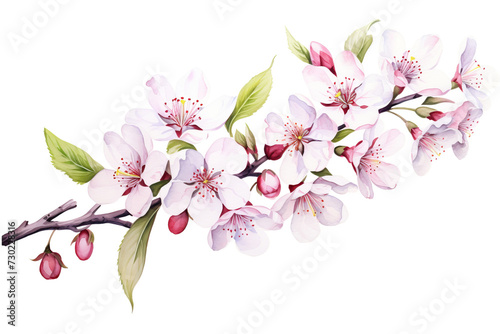 Pink blossom of sakura or cherry tree on white background © Watercolor art