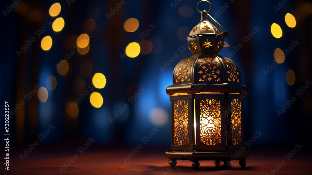 Islamic decoration background with lantern and crescent moon luxury