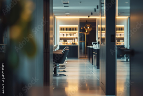 Interior shot of a luxury beauty salon shop with modern and elegant decorations