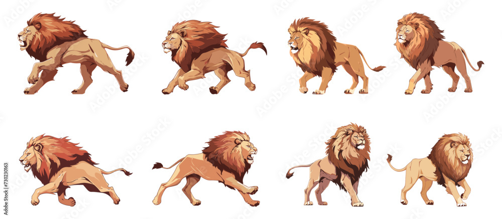 Fototapeta premium set of illustration of male lion in any several poses. isolated on background