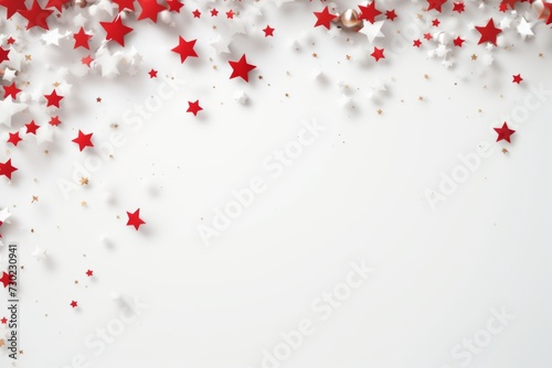 Red and white stars on a white background, copy space