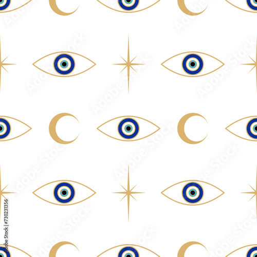 Evil eye with star and moon seamless pattern