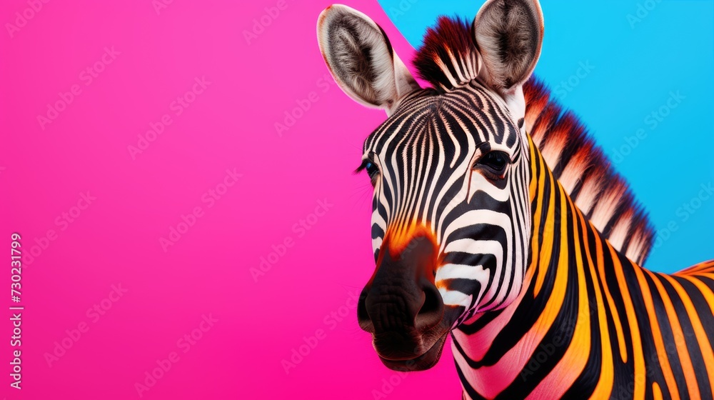 Multi-colored zebra on a pink background Multi-colored zebra on a pink background