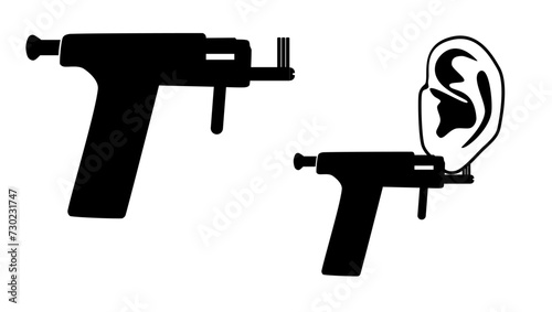 Ear Piercing Gun, black isolated silhouette