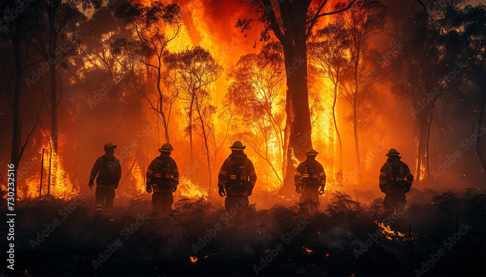 Experienced Firefighter Extinguishing a Wildland Fire Deep in the Woods. Professional in Safety Uniform and Helmet Spraying Water to Fight Large Flames Spreading Through Trees. Forest fire Experienced Firefighter Extinguishing a Wildland Fire Deep in the Woods. Professional in Safety Uniform and Helmet Spraying Water to Fight Large Flames Spreading Through Trees. Forest fire