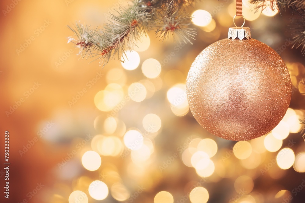 Sparkling and glamorous holiday decorations shining on the tree background